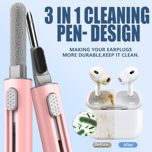 【1 Pack】 Cleaner Kit for Apple Airpods 4 Earbuds,Cleaning Kit Pen Shape with Soft Brush Flocking Sponge Tool for Bluetooth Earphones Headphones Charging Case,Phone,Camera and Computer(Pink) - color: B3-Pink