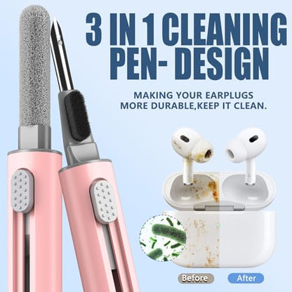 【1 Pack】 Cleaner Kit for Apple Airpods 4 Earbuds,Cleaning Kit Pen Shape with Soft Brush Flocking Sponge Tool for Bluetooth Earphones Headphones Charging Case,Phone,Camera and Computer(Pink) - color: B3-Pink