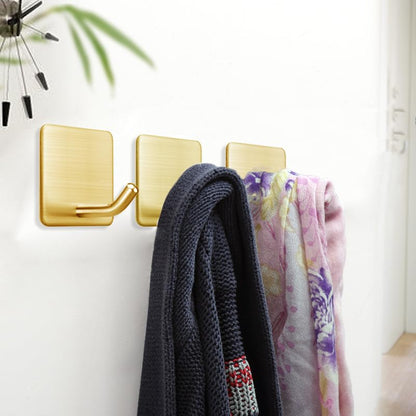 FOTYRIG Golden Stainless Steel Square Self Adhesive Hooks - Extra-Long Anti-Slip with Upgraded Adhesive, Holds 15lb Heavy Duty Wall Hooks for Kitchen, Bathroom, Garage -4 Packs - color: Gold