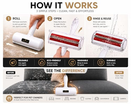 Pet Hair Remover Roller for Couch, Carpet, Furniture & Clothes – Reusable Lint Roller for Dog & Cat Hair – Washable Portable Fur Remover for Home & Car