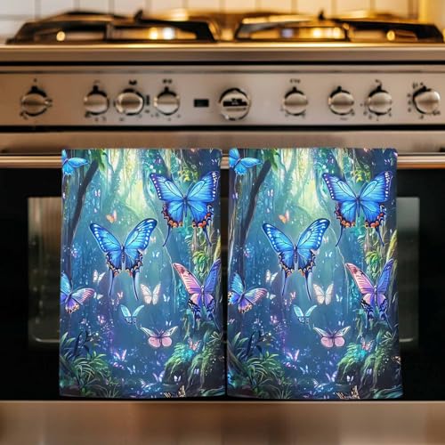 Blue Butterfly Kitchen Towels Set of 4, Ultra Absorbent Dish Towels Quick Drying Microfiber Hand Towel Decorative Modern Art Forest Butterflies Tea Towel Dishcloths for Kitchen Cleaning 18"x28" - size: 4 Pack
