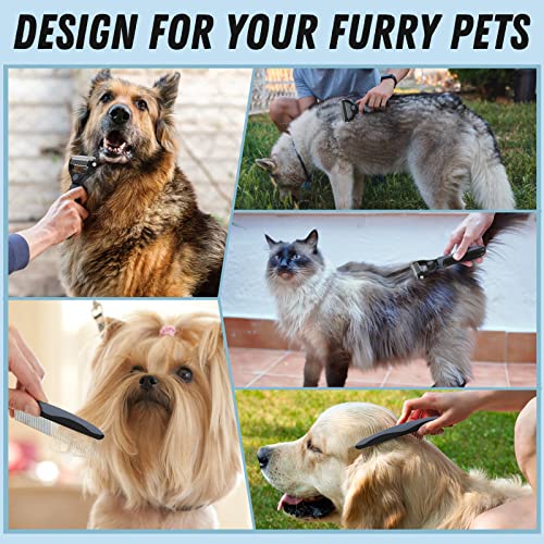Docrok Pet Grooming Brush and Metal Comb Combo, Cat Brush Dog Brush for Shedding, Undercoat Rake for Dogs Grooming, Dematting Deshedding Brush Dogs Shedding Tool for Long matted Haired Pets, Gray - color: Gray