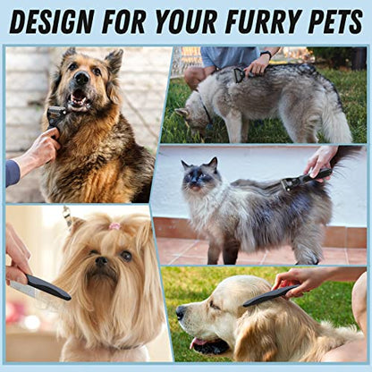 Docrok Pet Grooming Brush and Metal Comb Combo, Cat Brush Dog Brush for Shedding, Undercoat Rake for Dogs Grooming, Dematting Deshedding Brush Dogs Shedding Tool for Long matted Haired Pets, Gray - color: Gray