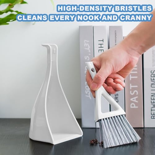 Dust Pan Broom Brush Dustpan -Mini Broom and Dustpan Combo Set, Handheld Sweeper Cleaning for Tables, Keyboards, Guinea Pig Cage, and Cat Litter, etc. (White) - color: White