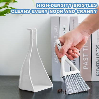 Dust Pan Broom Brush Dustpan -Mini Broom and Dustpan Combo Set, Handheld Sweeper Cleaning for Tables, Keyboards, Guinea Pig Cage, and Cat Litter, etc. (White) - color: White
