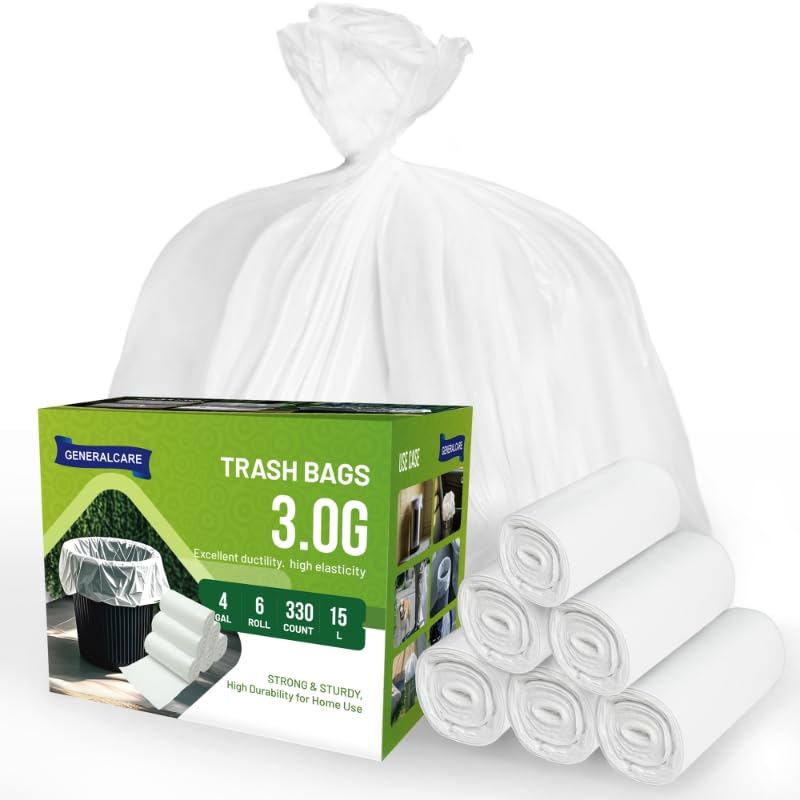 4 Gallon Small Trash Bags 330 Count Tear & Leak Resistant Small Garbage Bags For Bathroom White Trash Can Liners 3G each super strong - style: 4 Gallon 330 PCS