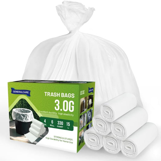 4 Gallon Small Trash Bags 330 Count Tear & Leak Resistant Small Garbage Bags For Bathroom White Trash Can Liners 3G each super strong - style: 4 Gallon 330 PCS