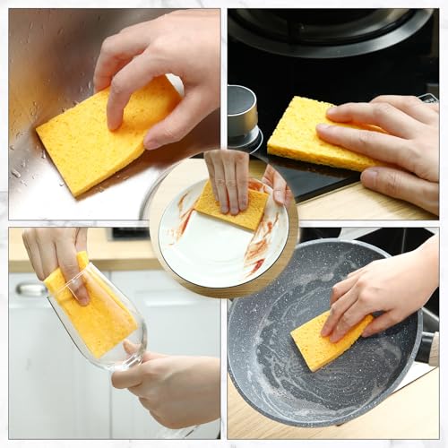 Zhengmy 100 Pieces Sponges Bulk Sponges Kitchen Compressed Sponge Natural Dish Sponge Compressed Wood Pulp Cleaning Without Scratching for Kitchen Bathroom, 3.9 x 2.4 x 0.12 Inch (Yellow) - color: Yellow