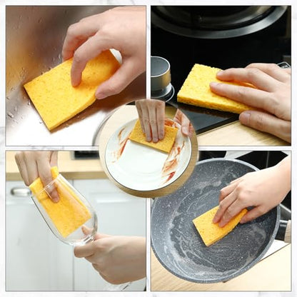 Zhengmy 100 Pieces Sponges Bulk Sponges Kitchen Compressed Sponge Natural Dish Sponge Compressed Wood Pulp Cleaning Without Scratching for Kitchen Bathroom, 3.9 x 2.4 x 0.12 Inch (Yellow) - color: Yellow