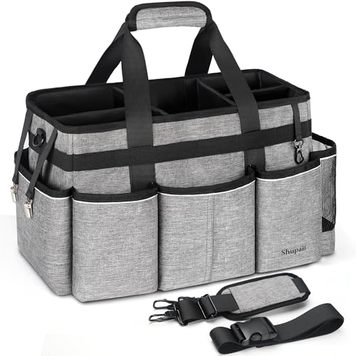 Wearable Cleaning Caddy Bag, Cleaning Caddy Supplies Organizer with Handles for Cleaners & Housekeeper, Under Sink & Car Cleaning Tool Organizers Bag with Adjustable Shoulder Strap&Waist Belt - color: GREY, size: Large