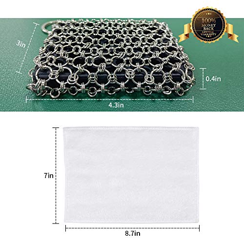 Herda 316L Cast Iron Scrubber Cleaner, Large Chainmail Scrubber for Cast Iron Pan - Chain Mail Scrubber Cast Iron Sponge - Metal Cast Iron Skillet Scrubber, Wok, Dutch Oven Cast Iron Cleaning Kit - color: Black