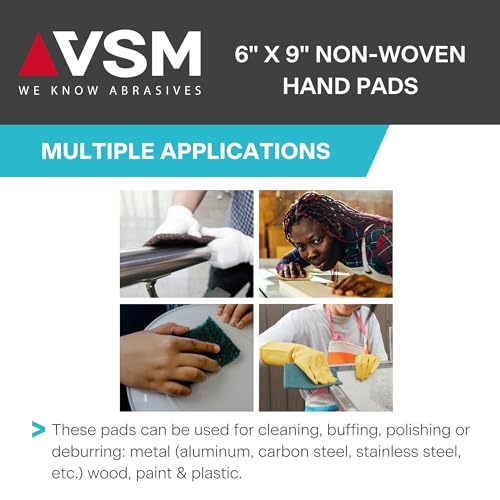VSM 10-Pack: 6" x 9", Tan - Coarse, Non-Woven Hand Pad, Aluminum Oxide Grains, Rust and Oxidation Resistant, Multipurpose Abrasive Scrub Pad for Finishing and Cleaning