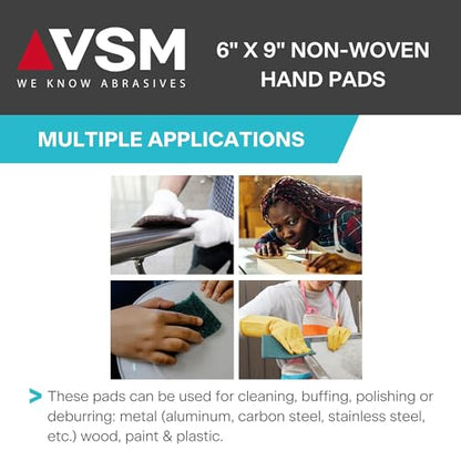 VSM 10-Pack: 6" x 9", Tan - Coarse, Non-Woven Hand Pad, Aluminum Oxide Grains, Rust and Oxidation Resistant, Multipurpose Abrasive Scrub Pad for Finishing and Cleaning