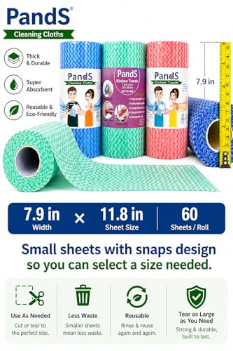 Washable Paper Towels Reusable 2 Pack, 120Ct Dish Cloths for Kitchen, Disposable Cleaning Wipes, Odor Free Quick Dry, Blue & Pink Rolls - color: Blue+pink, 2 Rolls