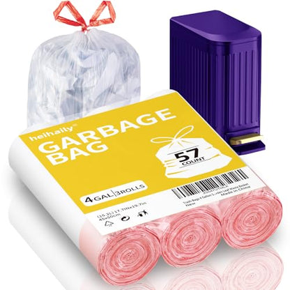 Trash-Bags 4 Gallon Small Drawstring-Garbage-Bag Kitchen - Clear White 57 Count Unscented Recycling Compactor Can Liners for Bathroom Bedroom Office Car Outdoor Garden Leaf Waste Basket - style: Red Drawstring-4Gal-57