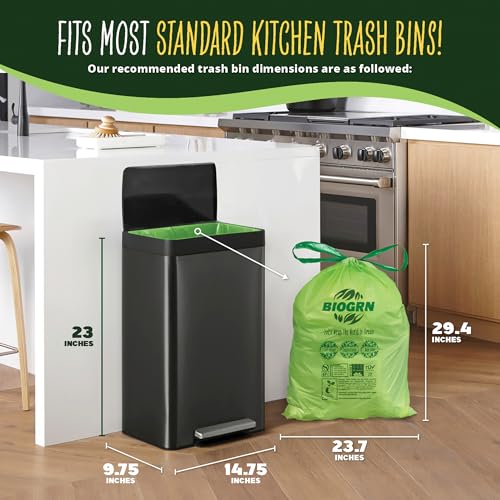 10-13 Gallon Compostable Trash Bags Drawstring 30 Bags Heavy Duty Extra Thick 1 Mil 49.21 Liter Biodegradable Trash Bags Compost Bags Green for Kitchen ASTM D6400 US BPI and OK Compost Home Certified - color: 13 Gal, Drawstring Bags, 30 Count