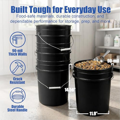 ePackageSupply 5 Gallon Bucket - Food Grade Bucket, Metal Handle Grip, BPA-Free, Heavy-Duty 90 Mil HDPE Plastic Pail, Stackable Utility Container, Made in USA, Lid Not Included, Black, 3 Packs - color: Black, size: 3 Packs