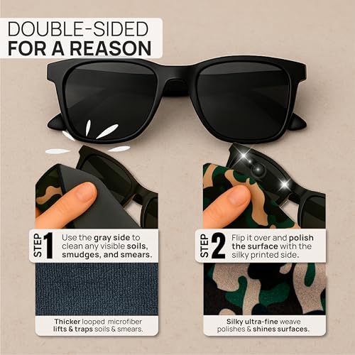 Microfiber Wholesale Quick Cloth Glasses Cleaning Cloths – 5x7, Camo, 2 Pack with Case | Double-Sided Lens Cleaner for Eyeglasses, Camera, Screens & Glass | Reusable Microfiber Glass Polishing Cloths - color: Camo, size: 5"x7"