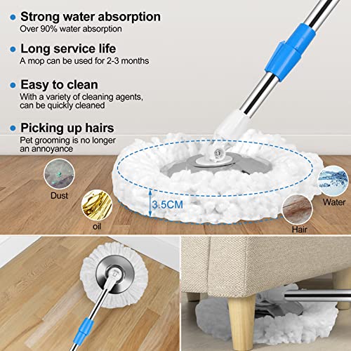 Mop and Bucket with Wringer Set, Separate Dirty Water with 3 Microfiber Replacement Mop Head Refills, 61" Stainless Steel Adjustable Handle for Floor Cleaning, (Mop Bucket 20QT) - color: Blue