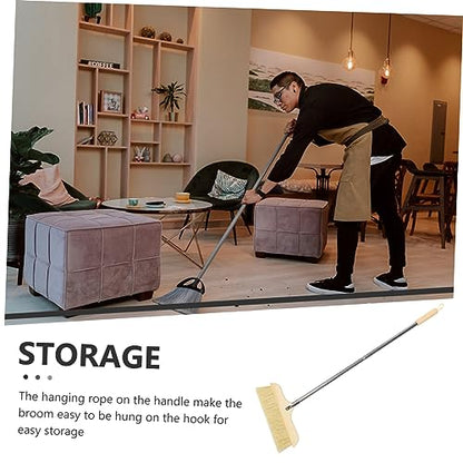 Luxshiny Metal Handle Wooden Broom Bristle Brush Soft Bristles for Household Floor Cleaning