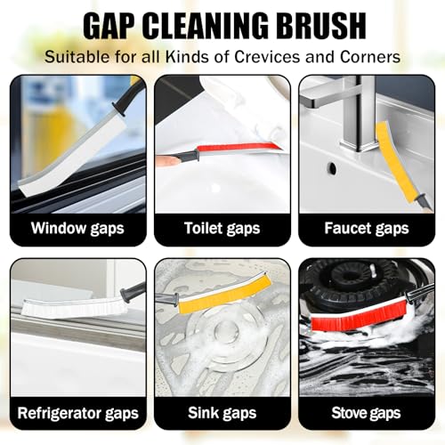3 PCS Cleaning Gap Brush Set Narrow Crevice Scrub Brush with Stiff Bristles Handle Detail Cleaning Brushes for Home,White,Yellow,Red - color: White,yellow,red