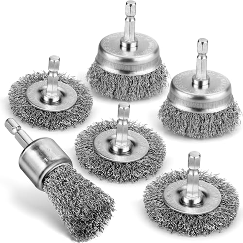 6Pcs Professional Wire Wheel, Carbon Steel Wire Brush for Drill, Drill Cup Brush for Cleaning Rust, Wire Brush Drill Attachments with 1/4 Inch Hex Shank - style: 6PCS