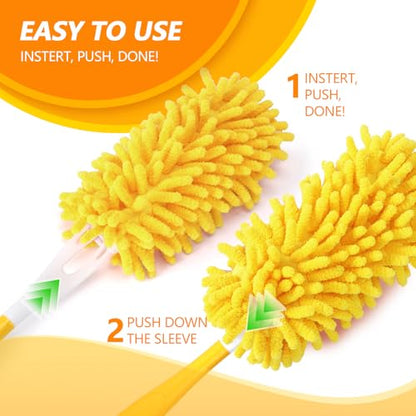 Reusable Duster Refill Compatible with Swiffer Hand Duster - 360 Heavy Duty Dusters Refills - Microfiber Ceiling Fan Duster for Swiffer Dusters Extended Handle, 6 Pack(Handle is Not Included) - color: 6 Pack(yellow)