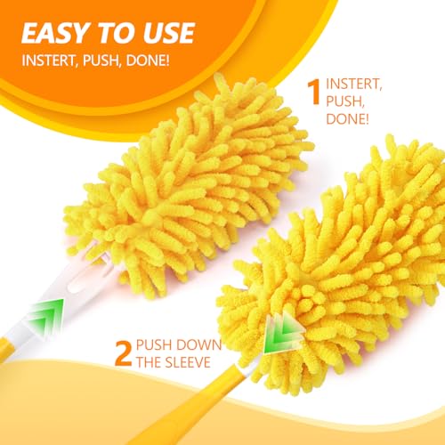 Reusable Duster Refill Compatible with Swiffer Hand Duster - 360 Heavy Duty Dusters Refills - Microfiber Ceiling Fan Duster for Swiffer Dusters Extended Handle, 6 Pack(Handle is Not Included) - color: 6 Pack(yellow)