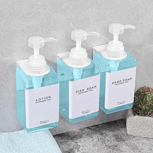 Refillable Shampoo and Conditioner Bottles for Shower Wall,Shampoo and Conditioner Dispenser with Pump No Drill (3 Bottles 3 Wall Mounts-Teal) - color: 3 Bottles 3 Wall Mounts-teal