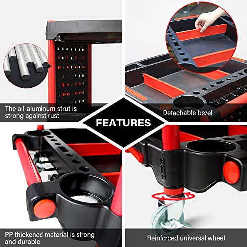 Car Detailing Cart Tool Organizer with 4 Pieces Side Hanging Plate & Hooks,for Mechanics & Detailers During Repairs Car Wash/Wax Detailing Cart-Updated - size: Detailing Cart with 4 Side Plate