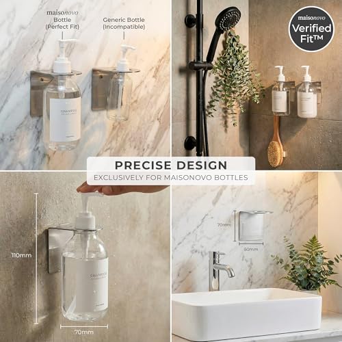 MAISONOVO Adhesive Soap Holder | Shampoo Bottle Holder Set of 2 - Silver | Soap Bottle Holder | Wall Mounted Soap Holder | Soap Dispenser Holder - color: Soap Dispenser Mount Set of 2 | Silver