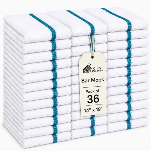 Bar Mops Pack of 36 (14" x 19") - 100% Cotton Cleaning Rags for Housekeeping - Thick, Absorbent & Reusable Bar Towels for Cleaning House & Restaurant - Kitchen Towels Bulk (Green Stripe) - color: Green Stripe, size: Pack of 36