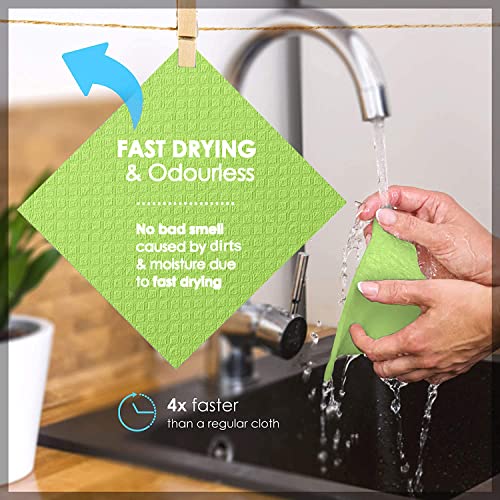 Swedish Dishcloths Cellulose Sponge Cloths for Kitchen, 10 Pack of Eco-Friendly No Odor Reusable Absorbent Quick Dry Dish Rag Cloth, Cleaning Towels for Washing Dishes (Green)