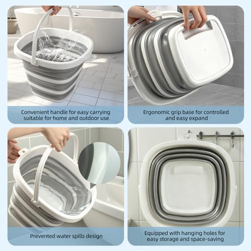 Collapsible Bucket, 10L 2.6Gallon Foldable Water Bucket with Handle, Portable Sink for Cleaning, Mop Bucket, Car Wash, Camping & Household Use