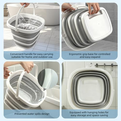 Collapsible Bucket, 10L 2.6Gallon Foldable Water Bucket with Handle, Portable Sink for Cleaning, Mop Bucket, Car Wash, Camping & Household Use