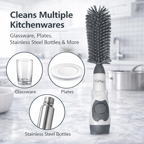 Soap Dispensing Brush Cleaner for Kitchen, Glassware, Mugs, and Plates | BPA Free Silicone Bristles, Portable, Comprehensive Multi-Purpose Cleaning