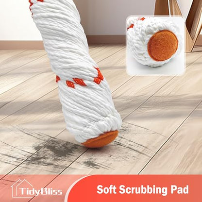 TidyBliss Self Wringing Twist Mop for Floor Cleaning, 57.5 inches Long Handle Cotton String Mop with Wringer, Washable Microfiber Wet Mop with Scouring Pad for Hardwood, Tile, Bathtub, Kitchen - size: 57.5 inches