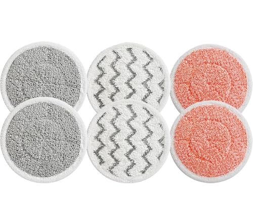 iSingo 6 Pack 3897A / 3712 Rotating Steam Mop Pads Replacement for Bissell SpinWave SmartSteam Scrubbing Steam Mop Cleaner 【Models 3897A/3712 ONLY】, Washable Reuseable Refill Pads - color: 2 Stripe+2 Grey+2 Orange