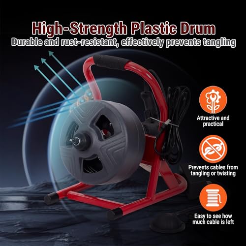 50FT x 5/16 Inch Drain Cleaner Machine, Electric Drain Auger for 3/4"-3" Pipes, Sewer Snake Auger with 4 Cutters & Pneumatic Foot Switch - style: 50FT x 5/16inch