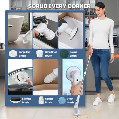 Electric Spin Scrubber Bathroom Cordless with 6 Replaceable Brush Heads