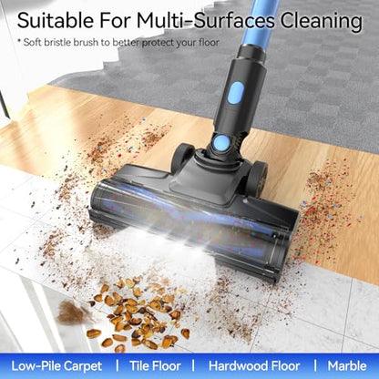 N8 Cordless Vacuum Cleaner,Lightweight Stick Vacuum with Powerful Suction,2200mAh Battery, 40 Mins Runtime,Self-Standing,Rechargeable Vacuum Cleaners for Home Hardwood Floor Carpet Pet Hair (Azure)