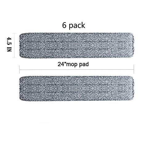 Wet Mop 24" Microfiber Mop Heavy Duty Floor Pads Replacement Kit 6 Pack Reusable Mop Head