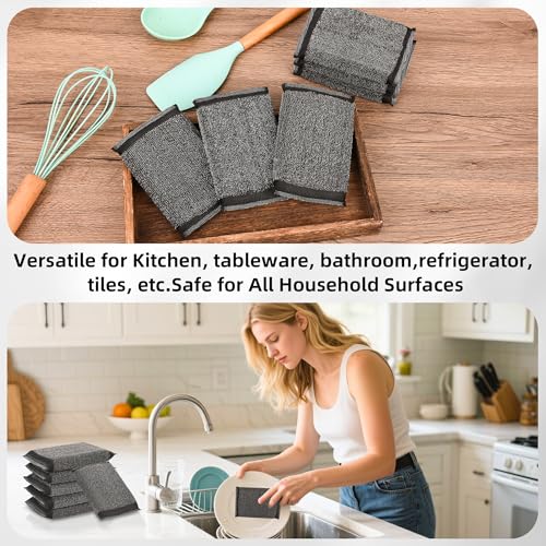 Kitchen Dish Sponges Steel Scrubbers - 6 Pack Black Non Scratch Heavy Duty Scrub Sponges，Reusable Multipurpose Metal Cleans for Washing Dishes，Pots and Pans，Household Cleaning，Bathroom - color: Black