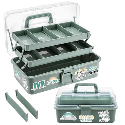 Mifoci Haze Green IVF Medication Organizer Gift Caddy 3-Layer Plastic Dividing Storage Box with Adjustable Spacers IVF Meds Must Haves Organize Supplies Womens Home Utility Box - color: Haze Green