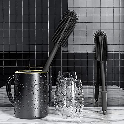 Long Silicone Bottle Cleaning Brush | 2 Pack| 16”+13”Water Bottle Brush Cleaner Brush for Hydro Flask,Glassware,Vacuum Sports Bottle&Vases,Silicone Water Bottle Cleaner Brush for Narrow Neck - color: Black