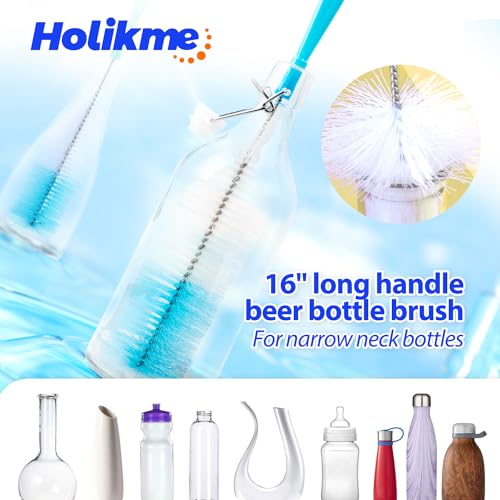 Holikme Bottle Brush Tube Cleaning Lab Set with Long Handle, Cup Cleaner for Washing Narrow Neck Beer Wine Decanter Pipes Lids Sinks Cap Covers, Green - color: Green