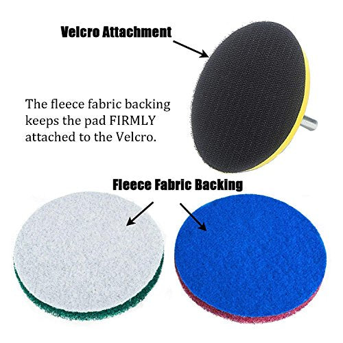 HUAWELL Drill Powered Brush Tile Scrubber Scouring Pads Cleaning Kit, 2 Different Stiffness, Disc Pad Holder with 12 Scrubbing Pads, Cleans Large Flat Areas (5 Inch)