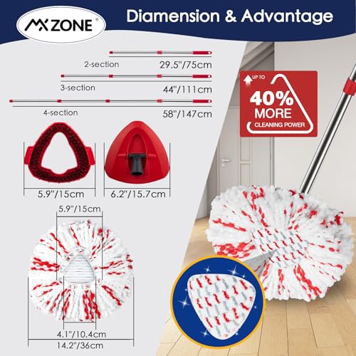 Spin Mop Head Replacement Base Handle Compatible with O Cedar EasyWring 1-Tank System, 3 Pack 40% More Cleaning Power Replace Heads, 1 Mop Handle, 1 Base and 1 Scrub Brush Combo Set - size: 6pcs 1-Tank Mop Set