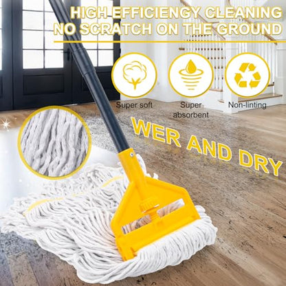 KeFanta 2 Pack Commercial Mop Heavy Duty Industrial Mops,60 inch Long Handle with Looped-End String Cotton Wet Mop Head Replacement for House,Kitchen,Laminate,Tile,Vinyl,Hardwood Floor Cleaning - size: Large
