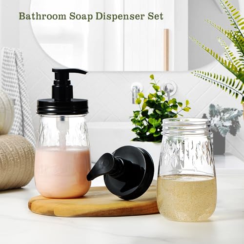Amolliar Plastic Soap Dispenser with Pump Lid, 16 Oz Refillable Bathroom Hand Dish Soap Dispenser Set, Clear Kitchen Liquid Dispenser with Cute Lables for Farmhouse Shower (1 Pack, Black) - color: Clear Bottle + Black Pump